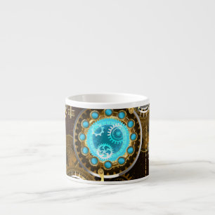 Tasse Expresso Fond rouillé Steampunk avec verres turquoise