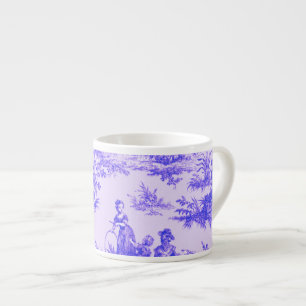 Tasse Expresso Française toile de jouy bleu et blanc élégant