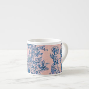 Tasse Expresso French toile de jouy bleu et rose élégant