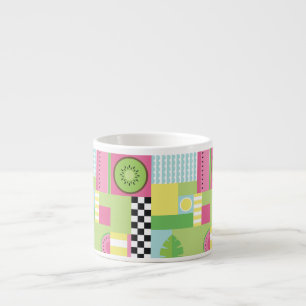 Tasse Expresso Fruit d'été coloré rose vert vert mosaïque jaune
