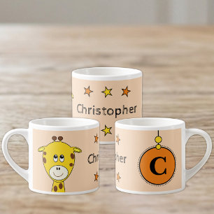 Tasse Expresso Girafe mignon orange jaune avec étoiles enfant