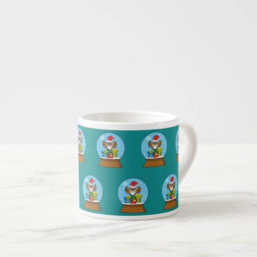 Tasse Expresso Globe des neiges avec Chouette du Père Noël (Devant droit)