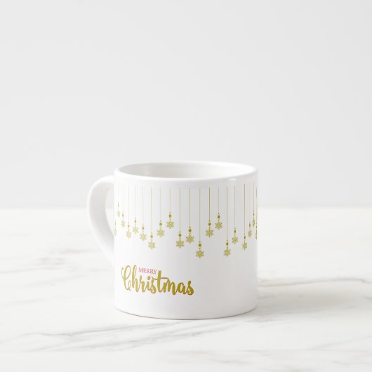 Tasse Expresso Golden Snowflakes with Merry Christmas Quote (Devant gauche)