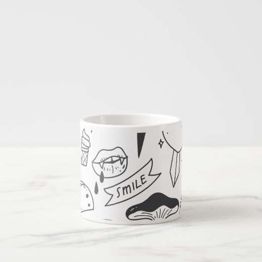 Tasse Expresso Graffiti mignon : Doodle Art Set. (Devant)