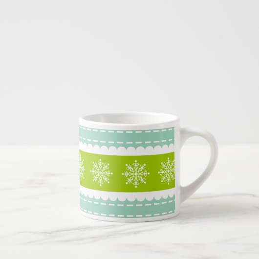Tasse Expresso Grandes vertes et bleues de Noël avec des flocons (Droite)