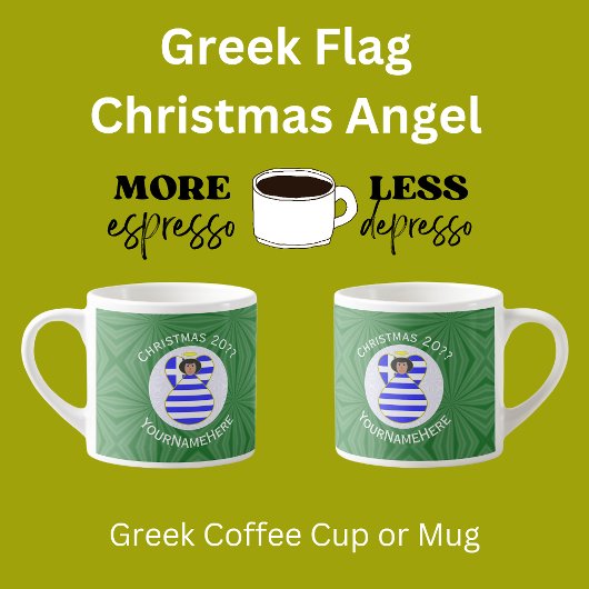Tasse Expresso Grec Ange Noir Cheveux drapeau de Noël Personnalis