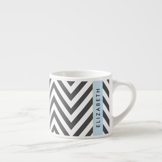 Tasse Expresso Grey Zigzag, Grey Chevron, Bleu, Votre Nom (Droite)
