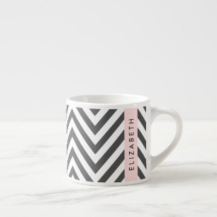 Tasse Expresso Grey Zigzag, Grey Chevron, Rose, Votre Nom