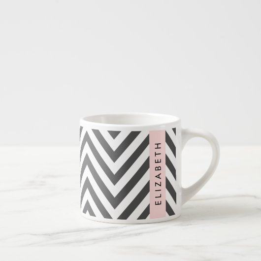 Tasse Expresso Grey Zigzag, Grey Chevron, Rose, Votre Nom (Droite)