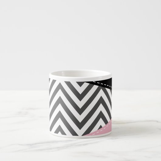 Tasse Expresso Gris Zigzag, Gris Chevron, Motif Zigzag, Rose (Devant)