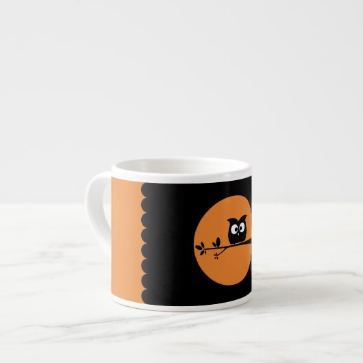 Tasse Expresso Hibou mignon de Halloween + couleurs customisées (Devant gauche)
