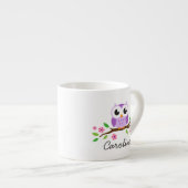 Tasse Expresso Hibou pourpre sur le nom personnalisé mignon de (Devant droit)