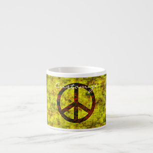 Tasse Expresso hippie super 70's symbole de la paix motif jaune