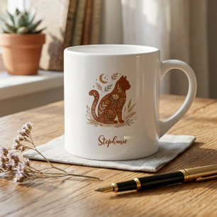 Tasse Expresso Hommage à l'âme sœur féline Boho Earthy Botanique