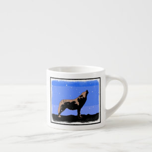 Tasse Expresso Howling Wolf en hiver - Art faunique original