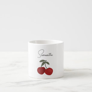 Tasse Expresso Illustration de deux cerises rouges   Art de fruit