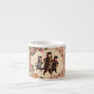 Tasse Expresso Impression de chatons vintage allant à l'école : V
