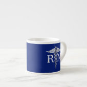 Tasse Expresso Infirmière inscrite RN Silver Caduceus sur le bleu (Devant droit)