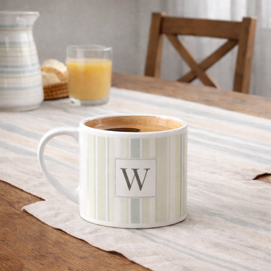 Tasse Expresso Initial Neutral Dusty Blue Stripe Rustic Farmhouse