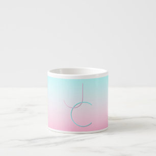 Tasse Expresso Initiales 2 superposées Modernes Turquoise Rose