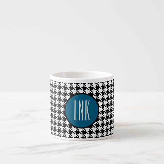 Tasse Expresso Initiales Monogrammes, Houndstooth Ocean Blue 6oz. (Devant)