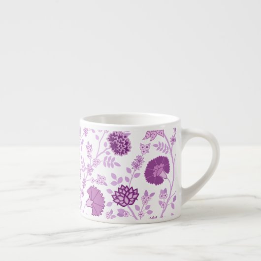 Tasse Expresso Jacobean Floral Grand Motif rose sur blanc (Droite)