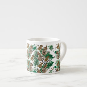 Tasse Expresso Jaguar et verdure de safari à l'aquarelle peinte à