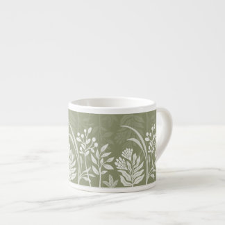 Tasse Expresso Jardin botanique floral folk vert olive terreux