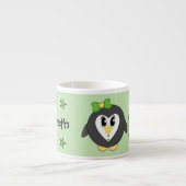 Tasse Expresso Jaune de pingouin mignon vert avec étoiles enfant (Devant)