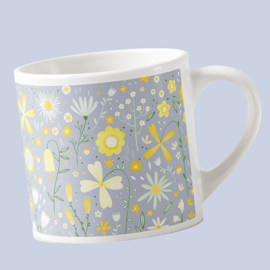 Tasse Expresso Joli Fleur sauvage Bleu Botanique Floral Keepsaké