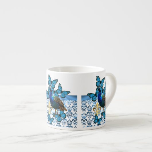 Tasse Expresso Joli paon et papillons bleus (Devant droit)
