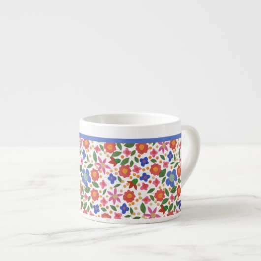 Tasse Expresso Joli style d'art populaire floral sur blanc Espres (Devant droit)