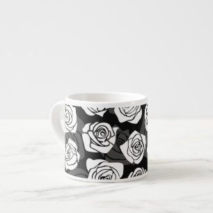 Tasse Expresso Jolies roses Vintages en noir et blanc