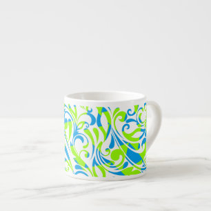 Tasse Expresso Jolis motifs floraux mixtes bleu vert