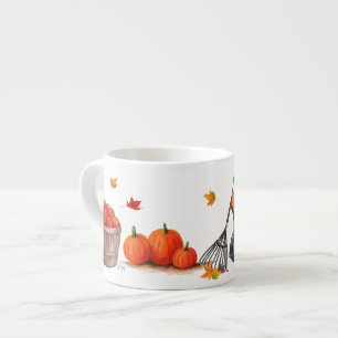 Tasse Expresso Jour d'automne avec les pommes et le râteau de