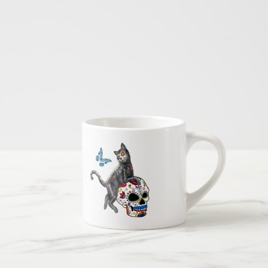 Tasse Expresso Jour De La Morte Chat Crâne Sucre Et Papillon (Droite)