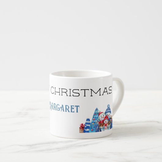 Tasse Expresso Joyeux Noël, Nom décoratif sur Aquarelle 6oz (Devant droit)