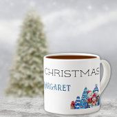 Tasse Expresso Joyeux Noël, Nom décoratif sur Aquarelle 6oz