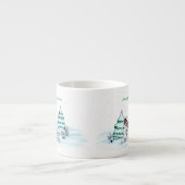 Tasse Expresso Joyeux Noël ! Snowman avec chat et chiot (Devant)