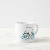 Tasse Expresso Joyeux Noël ! Snowman avec chat et chiot (Devant droit)