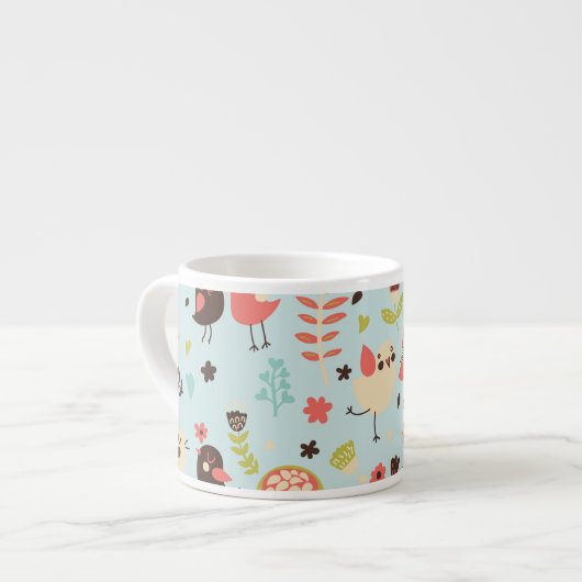 Tasse Expresso Joyeux oiseaux dans les champs de fleurs (Devant gauche)