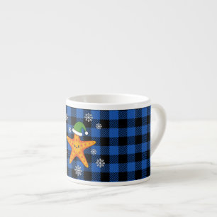 Tasse Expresso Kawaii Xmas Starfish sur Blue Buffalo Motif