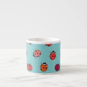 Tasse Expresso Ladybugs, arrière - plan bleu, charmant patte sans