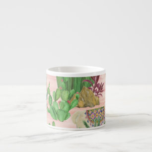 Tasse Expresso Lamas aquarelle et motif cactus.