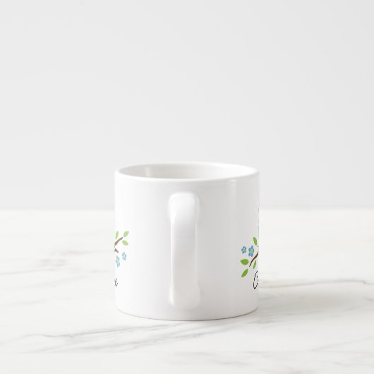 Tasse Expresso Le hibou bleu mignon sur la branche florale a (Dos)