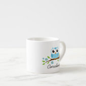 Tasse Expresso Le hibou bleu mignon sur la branche florale a (Devant droit)