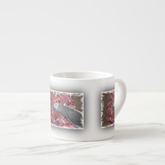 Tasse Expresso Le perroquet gris d'Afrique et l'arbre de Noël ros (Devant droit)