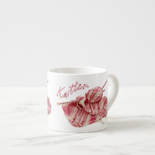 Tasse Expresso Le rose et le blanc de "tricoteuse" tricotent à l