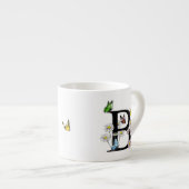 Tasse Expresso Lettre B Monogramme de papillon floral initial (Devant droit)