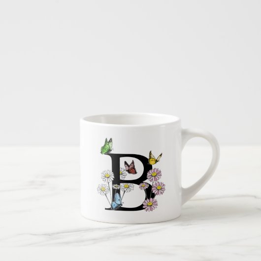 Tasse Expresso Lettre B Monogramme de papillon floral initial (Droite)